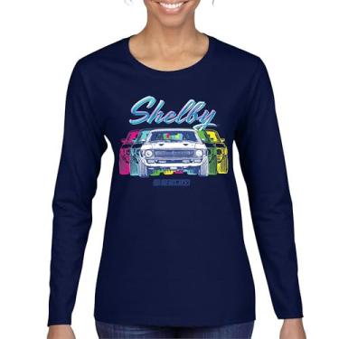 Imagem de Camiseta feminina manga longa Shelby GT500 1967 American Legend Mustang Racing Retro Cobra GT 500 Performance Powered by Ford, Azul marinho, P