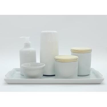 Imagem de Kit higiene bebê liso 6 pçs - Peças Porcelana Tampas Pinus