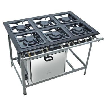 Imagem de Fogao Industrial 6 Bocas M-19 M/m S2000 30X30 Perfil 6,5Cm Com Forno - Metalmaq