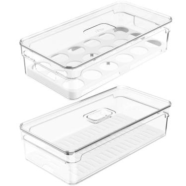 Imagem de Organizadores De Geladeira Porta Ovos 18 Un Porta Legumes Frutas Verduras Clear Fresh OU