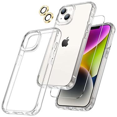 Imagem de Maxdara [Protetor de lente de câmera 3 em 1 para iPhone 14, capa transparente para iPhone 14 com protetor de tela de vidro temperado, fina, à prova de choque, para iPhone 14 (transparente + glitter