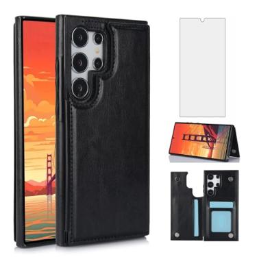 Imagem de Asuwish Compatível com Samsung Galaxy S24 Ultra 5G capa carteira de vidro temperado protetor de tela suporte de cartão acessórios capas de telefone para S24Ultra 24S S 24 24Ultra Mulheres Homens Preto