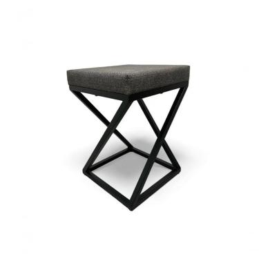 Imagem de Banquinho Zênite - Metalon Preto - Assento Estofado Cinza - 47cm