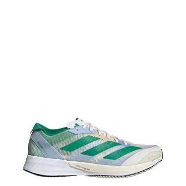 Imagem de adidas Tênis feminino Adizero Adios 7, Matiz branca/verde corte/azul Dawn, 35