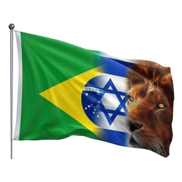 Imagem de Bandeira Evangélica Brasil Israel Leão de Judá estampada Uma face 0,70x1,00m
