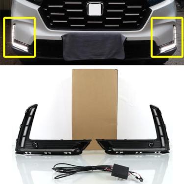 Imagem de KITOCARTOP Luzes de neblina LED DRL com sequencial âmbar, luzes de direção adequadas para Honda CRV 2023 2024 2025 Honda CRV faróis de neblina luz do dia luz do dia