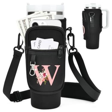 Imagem de Bolsa de transporte de garrafa de água inicial A-Z com alça para copo Stanley de 1,18 ml, bolsa de suporte para garrafa de água com bolso de telefone padrão para acessórios Stanley Cup presente