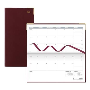 Imagem de Letts Agenda mensal London Classic 2025, 13 meses, janeiro de 2025 a janeiro de 2026, horizontal, cantos dourados, tamanho fino, 16,8 cm x 8,3 cm, inglês, vinho (C12SBY-25)
