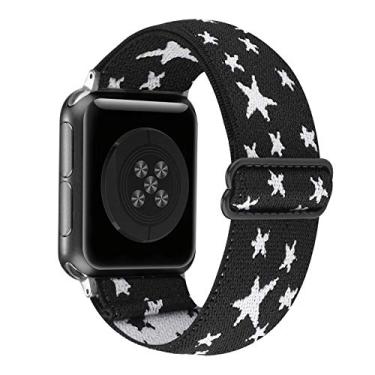 Imagem de Pulseira de nylon ajustável com laço elástico compatível com Apple Watch 42 mm 44 mm iWatch Series 6/5/4/3/2/1 (preto branco estrela com série 6/5/4 transparente, 42 mm/44 mm)