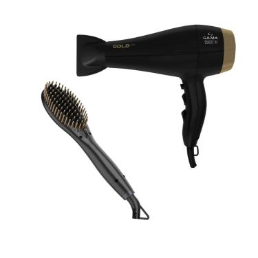 Imagem de Kit Gama Gold Ion - Secador 2200W 127V + Escova Alisadora Gold Ion Bivolt