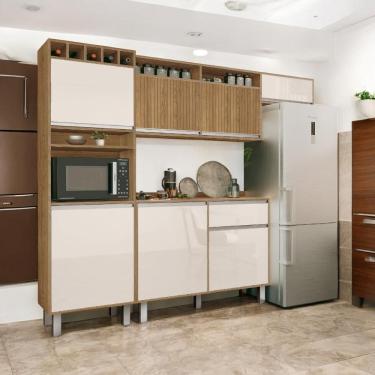 Imagem de Cozinha Smart Torre Armário Geladeira Balcão Freijó e Off White