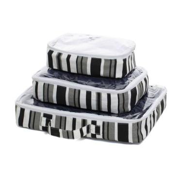Imagem de Conjunto organizador de malas Momis Petit Listras Preta e Cinza