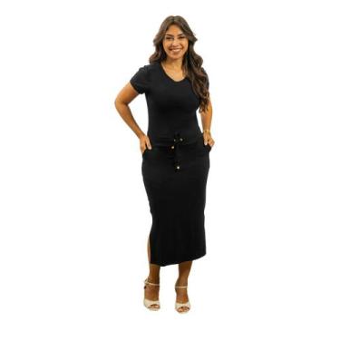 Imagem de Vestido Midi Casual Moda Feminina Com Fenda Lateral Bolsos  - 40 Graus