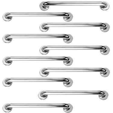 Imagem de Barra Alça Apoio 50cm Aço Inox Kit 10 Uni Segurança Gestante Idoso Box Banheiro Escada Corrimao