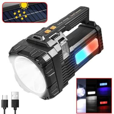 Imagem de Lanterna Farol Holofote Com Indicador De Bateria E Solar Leve e Fácil 