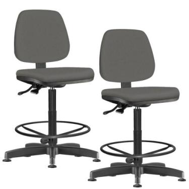 Imagem de Kit 02 Cadeiras Caixa Alta Giratória Job L02 Crepe Cinza - Lyam Decor
