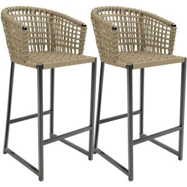 Imagem de Kit 02 Banqueta Para Área Gourmet Cozinha Varanda Corda Náutica Porto 