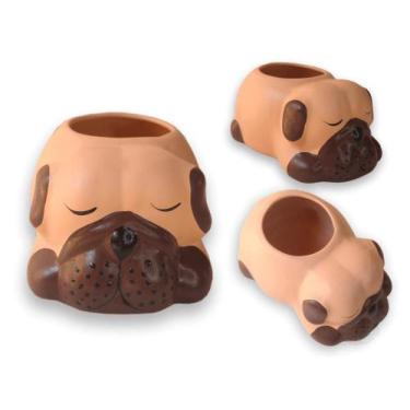Imagem de Vaso cachepot cachorrinho pug em cerâmica pintado a mão - LOJA MINU