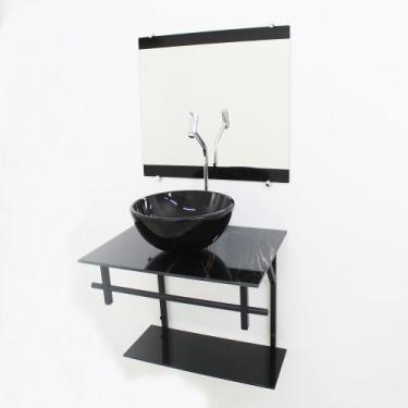 Imagem de Kit gabinete banheiro 60cm ap com cuba redonda mármore preto + torneir