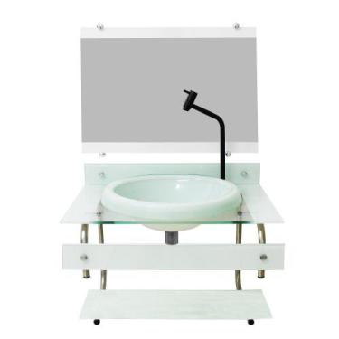 Imagem de Gabinete para banheiro de vidro itxx 60cm inox branco + torneira metal