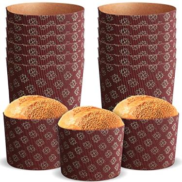 Imagem de Nuanchu 12 peças de molde de papel panetone molde de papel de pão de Natal panetone formas de panetone 4,9 x 3,5 polegadas pão redondo para bolo de cupcake muffin (flor, marrom)
