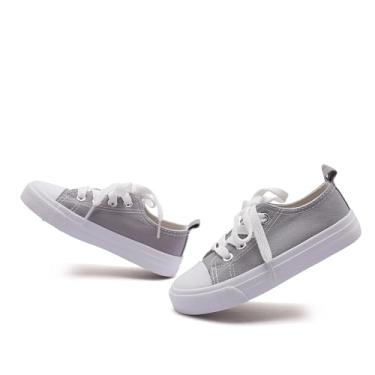 Imagem de Mybozz Tênis infantil de lona para meninos e meninas, cano baixo, sem cadarço, Cinza - 01, 10.5 X-Narrow Little Kid