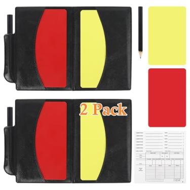 Imagem de AzReference Conjunto de cartas de árbitro de futebol, cartas de aviso vermelhas e amarelas com papel de disco, lápis, carteira de armazenamento de cartões, kit de árbitro de futebol para partidas de