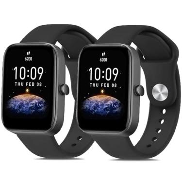 Imagem de LIANCGJUE Pacote com 2 pulseiras de silicone macio compatíveis com Amazfit Bip 3 Pro, pulseiras esportivas de substituição ajustáveis para smartwatch Amazfit Active/Gts 4 Mini/Gtr Mini/Bip 3