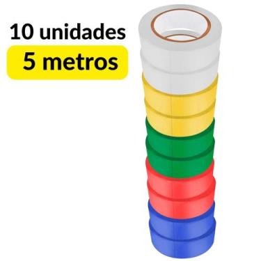 Imagem de 10 Unidades Fita Isolante Preta ou Colorida 5/10/20 Metros Anti-Chamas