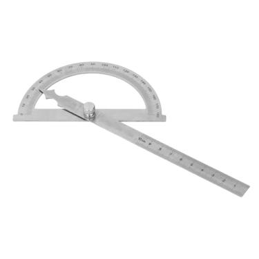 Imagem de Transferidor de aço inoxidável, 2 em 1 0-180 graus ângulo transferidor ângulo localizador braço rotativo régua de medição, régua transferidora ajustável ferramenta de (120x150mm