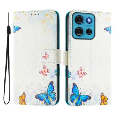 Imagem de Capa carteira para Motorola Moto G75, 3 compartimentos para cartão, 1 compartimento para dinheiro, capa flip de couro PU com padrão fofo, capa com fivela magnética à prova de choque, compatível com