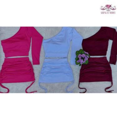Imagem de Conjunto Cropped um Ombro só + Saia Reguladora - GRINGAS MODEL, Bordô,
