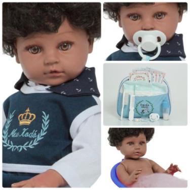 Imagem de Boneco Reborn Menino Negro Com Bolsa Maternidade 16 Itens - Cegonha Re