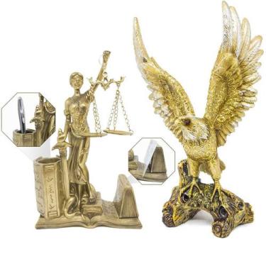 Imagem de Kit Enfeite Escultura Águia Decorativa + Dama Justiça Estátua Decoraçã