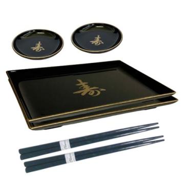 Imagem de Kit 2 Pessoas Jogo Jantar Oriental Molheira Prato Japonês Preto - Niho