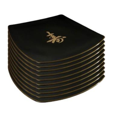 Imagem de Kit Jogo 10 Pratos Sushizara Comida Japonesa Sushi Preto 22x22cm - Nih