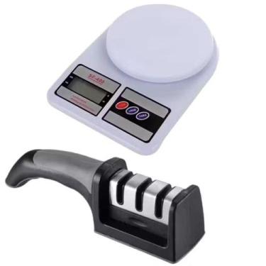 Imagem de Kit Cozinha Completo Balança Digital 10kg  Amolador de Facas  Praticid