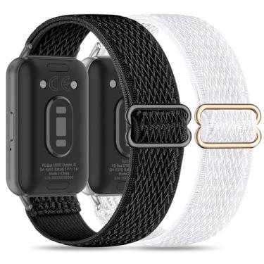 Imagem de Folavii Pacote com 2 pulseiras esportivas elásticas de nylon compatível com Samsung Galaxy Fit 3 para mulheres e homens, pulseira esportiva macia ajustável para Galaxy Fit 3 SM-R390