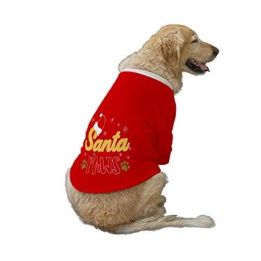 Imagem de Ruse Pet Santa Paws Impresso Gola Redonda Manga Completa Jaqueta Técnica para Cachorros Roupas de Inverno Filhote Recém-nascido (PP) (Vermelho Natal)