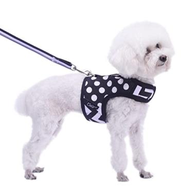 Imagem de Conjunto de coleira e coleira para cães pequenos para o inverno, colete acolchoado macio ajustável para poodle, pomerânia, chihuahua, minlature pinscher abaixo de 4,5 kg, preto polca