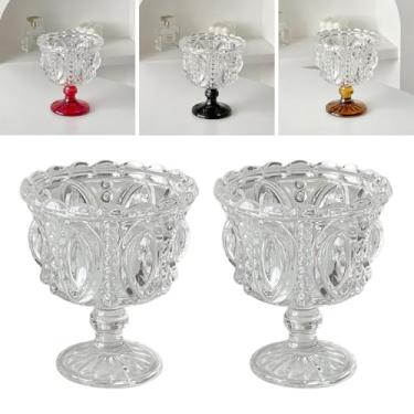Imagem de Boxonly Conjunto de 2 taças de sobremesa de cristal transparente - Vidro em relevo estilo vintage de 250 ml, 4,7" x 3,9" / 12 cm x 10 cm copos com pé para sorvete e doces