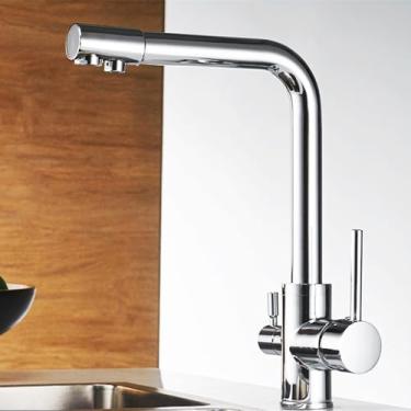 Imagem de Torneiras de lavatório Torneiras de cozinha com filtro Torneira misturadora montada no deck Rotação 360 com purificação de água Características Torneira misturadora, cromada