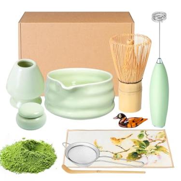 Imagem de ELIMTEC conjunto e tigela de batedor matcha, kit de batedor matcha, tigela com bico, peneira, suporte para batedor de cerâmica, colher ferramentas para iniciar chá japonês em pó para present