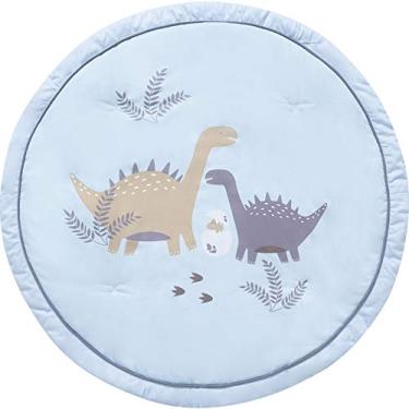 Imagem de MY LITTLE ZONE Tapete de brincar de bebê para chão, tapete redondo de algodão para bebês, tapete acolchoado, decoração de quarto de dinossauro para meninos - 91 x 91 cm, azul