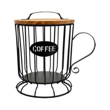 Imagem de Bothyi Suporte para cápsulas de café, recipiente redondo, organizador de cápsulas de café expresso, cesta de armazenamento para hotel, cozinha, bar, Preto, L