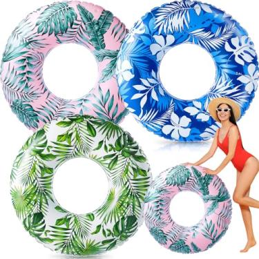 Imagem de Simgoing 3 peças de tubo flutuante de folhas tropicais, 129 cm, boias infláveis para piscina, boias jumbo, folhas tropicais, anéis de piscina infláveis para adultos, crianças, verão, Havaí, praia,