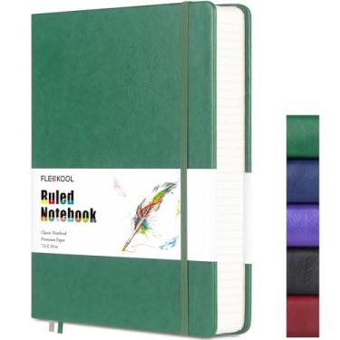 Imagem de FLEEKOOL Caderno de diário forrado grosso com 368 páginas, caderno grande de couro de capa dura com papel grosso de 100 g/m², diário pautado universitário B5 para homens e mulheres, bolso interno, 19