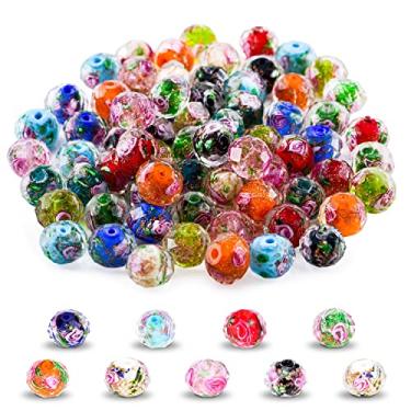Imagem de 80 peças de contas de vidro de flor para joias/pulseiras/artesanatos/colares, contas de cristal fofas contas de cristal de semente de vidro do mar contas boho para rosário artesanato artesanal (10 mm cores mistas)
