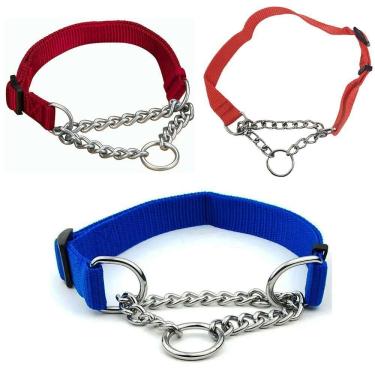 Imagem de Coleira Guia Cachorros Caes Ajustavel Kit 3 Uni Corrente Elo Torcido Pet Adestramento Educaçao