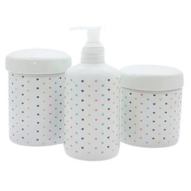 Imagem de Kit higiene bebê e lavabo Poá Colorido 3 pçs - Tudo Porcelana - Antilo